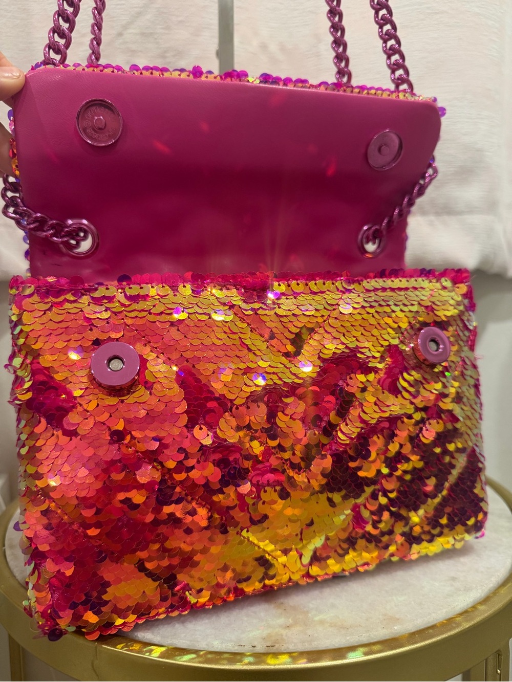 Rare Kurt Geiger Medium Kensington Bright Pink Orange Sequin Crossbody Bag - Picture 8 of 12